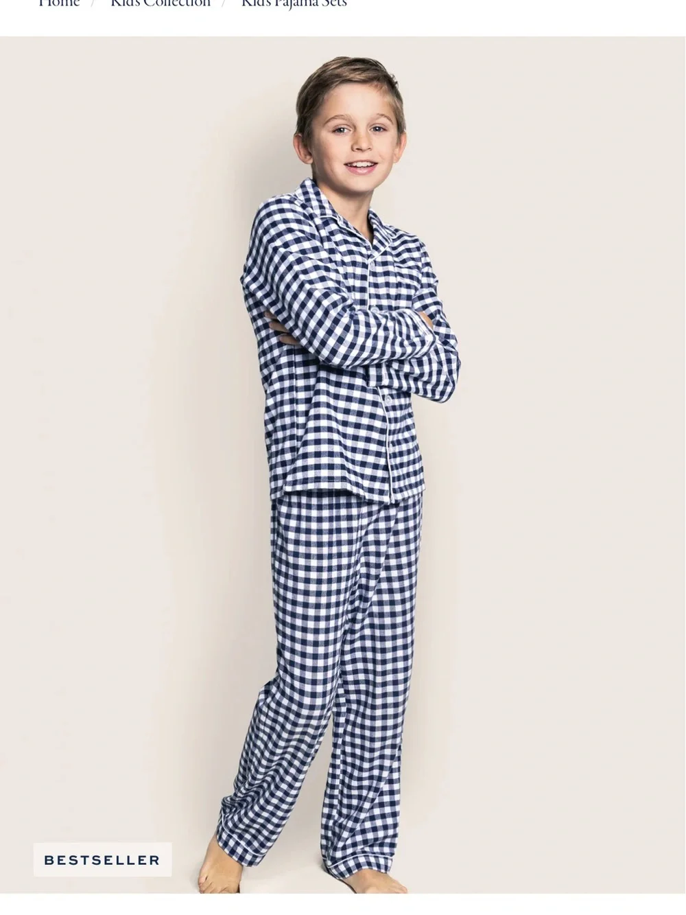 Petite Plume Kid’s Twill Pajama Set in Navy Gingham 3T